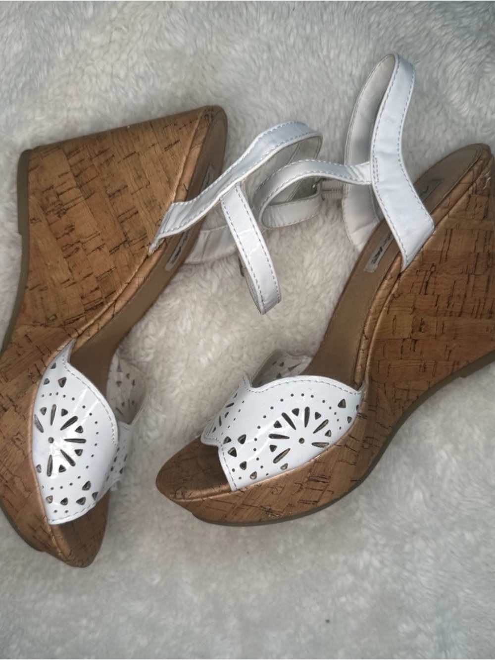 American Eagle By Payless White Laser-Cut Slingback Sandals